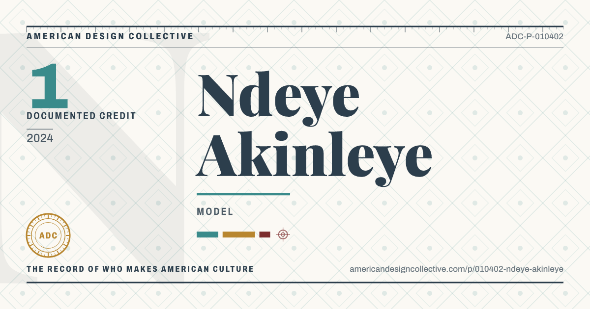Registry card for Ndeye Akinleye: the ADC seal, Ndeye Akinleye, and how much is on record.