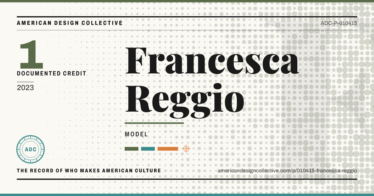 Registry card for Francesca Reggio: the ADC seal, Francesca Reggio, and how much is on record.