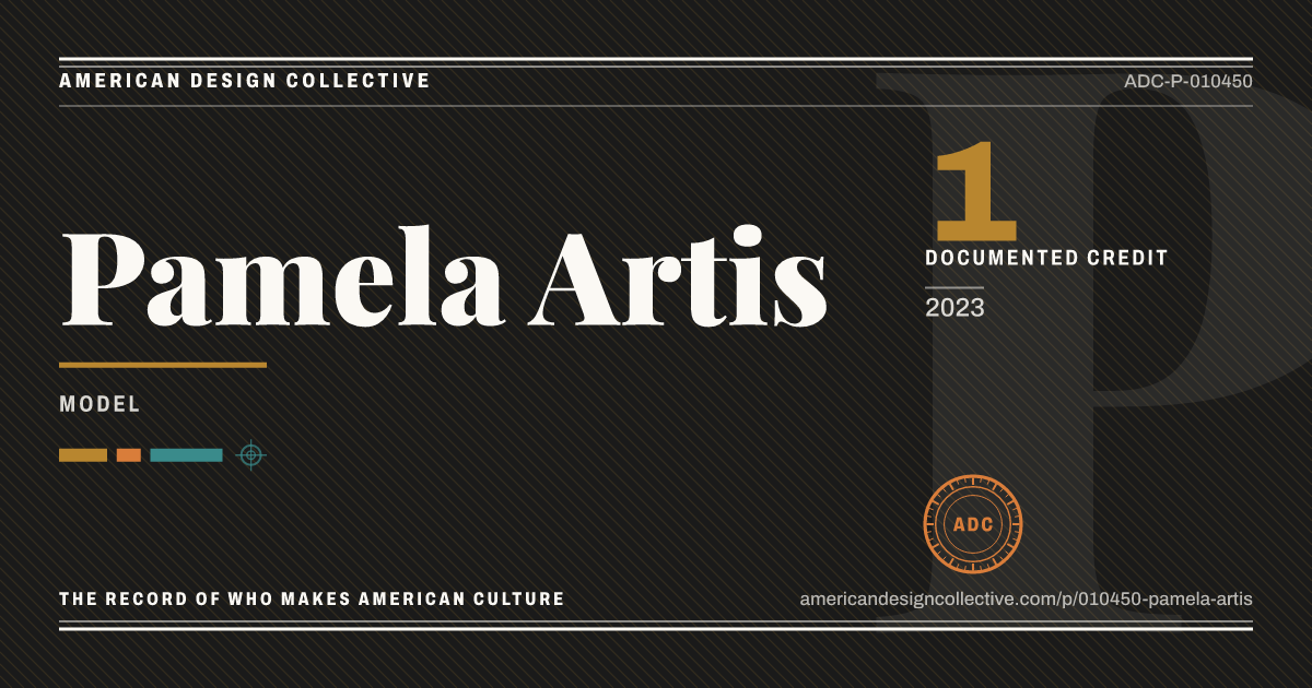 Registry card for Pamela Artis: the ADC seal, Pamela Artis, and how much is on record.