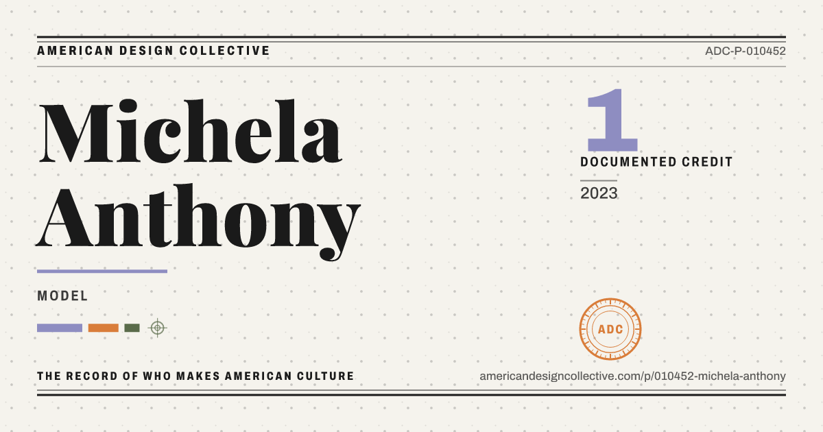 Registry card for Michela Anthony: the ADC seal, Michela Anthony, and how much is on record.