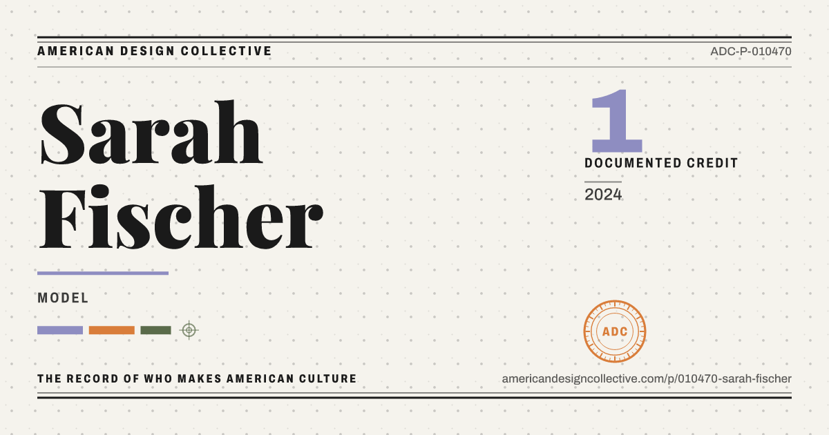 Registry card for Sarah Fischer: the ADC seal, Sarah Fischer, and how much is on record.