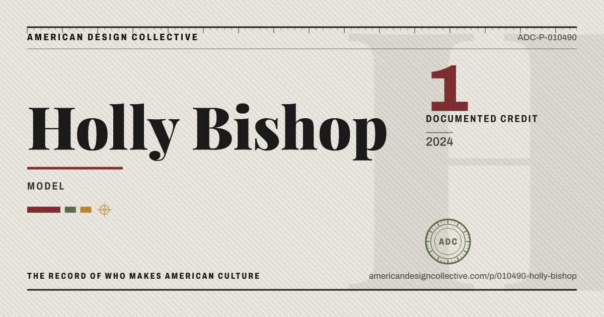 Registry card for Holly Bishop: the ADC seal, Holly Bishop, and how much is on record.