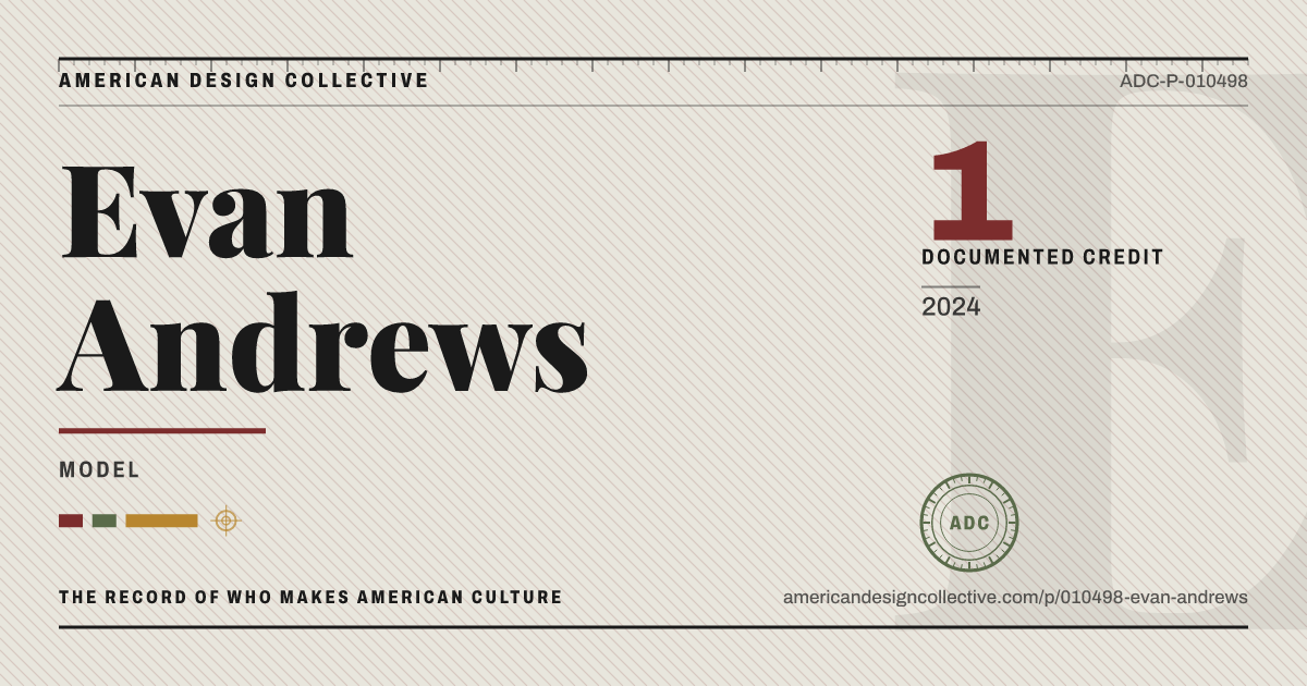 Registry card for Evan Andrews: the ADC seal, Evan Andrews, and how much is on record.