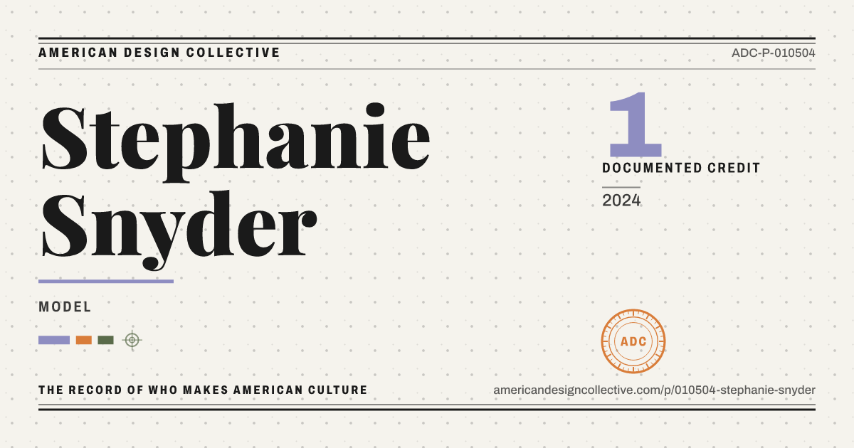 Registry card for Stephanie Snyder: the ADC seal, Stephanie Snyder, and how much is on record.