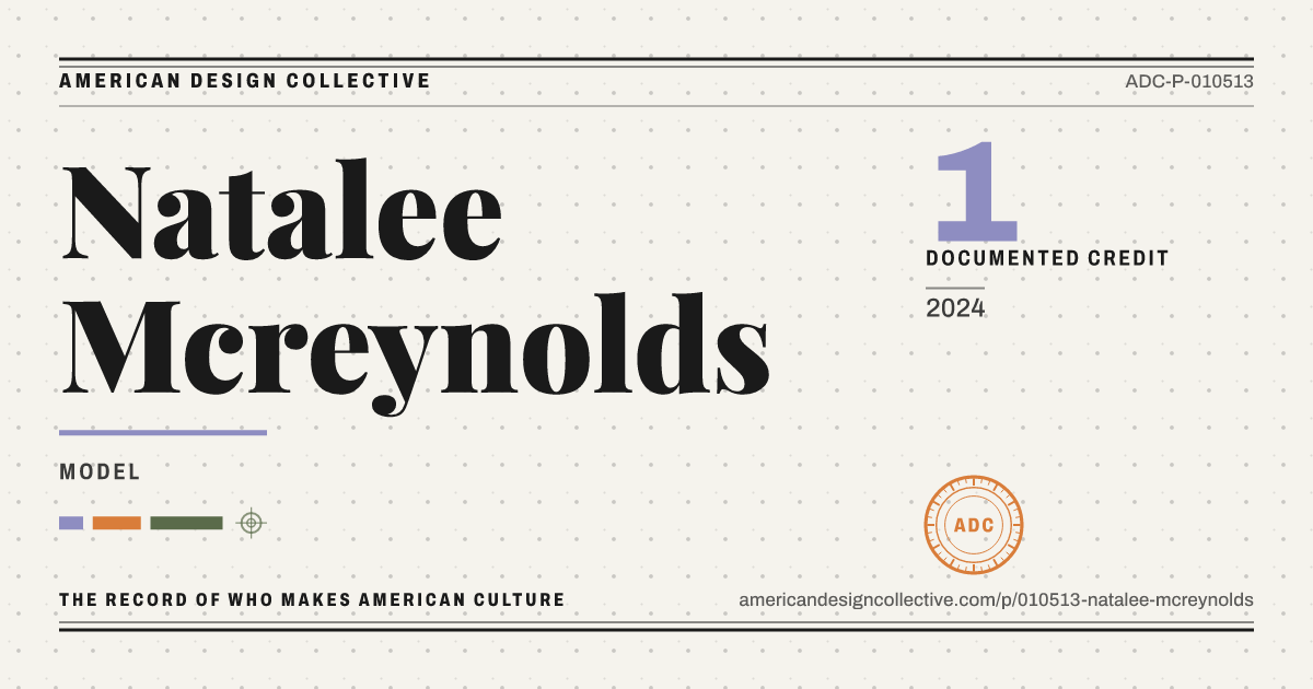 Registry card for Natalee Mcreynolds: the ADC seal, Natalee Mcreynolds, and how much is on record.