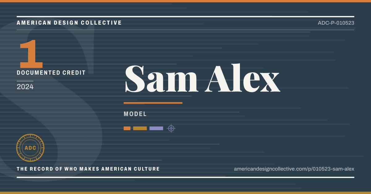 Registry card for Sam Alex: the ADC seal, Sam Alex, and how much is on record.