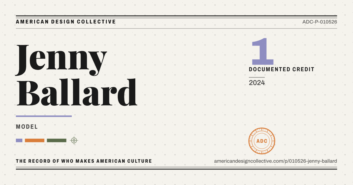 Registry card for Jenny Ballard: the ADC seal, Jenny Ballard, and how much is on record.