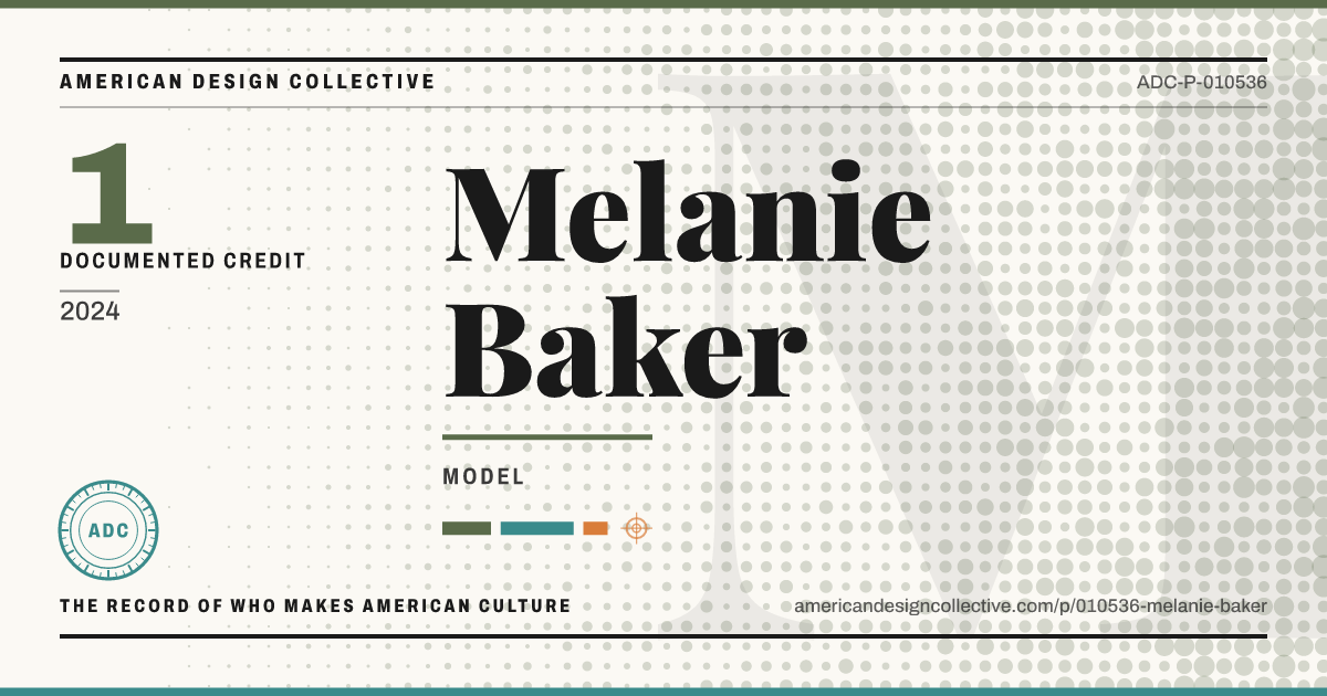 Registry card for Melanie Baker: the ADC seal, Melanie Baker, and how much is on record.