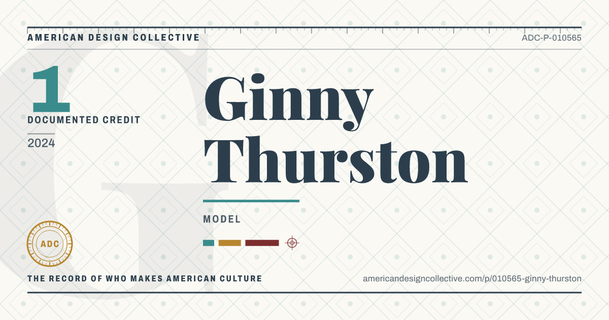 Registry card for Ginny Thurston: the ADC seal, Ginny Thurston, and how much is on record.