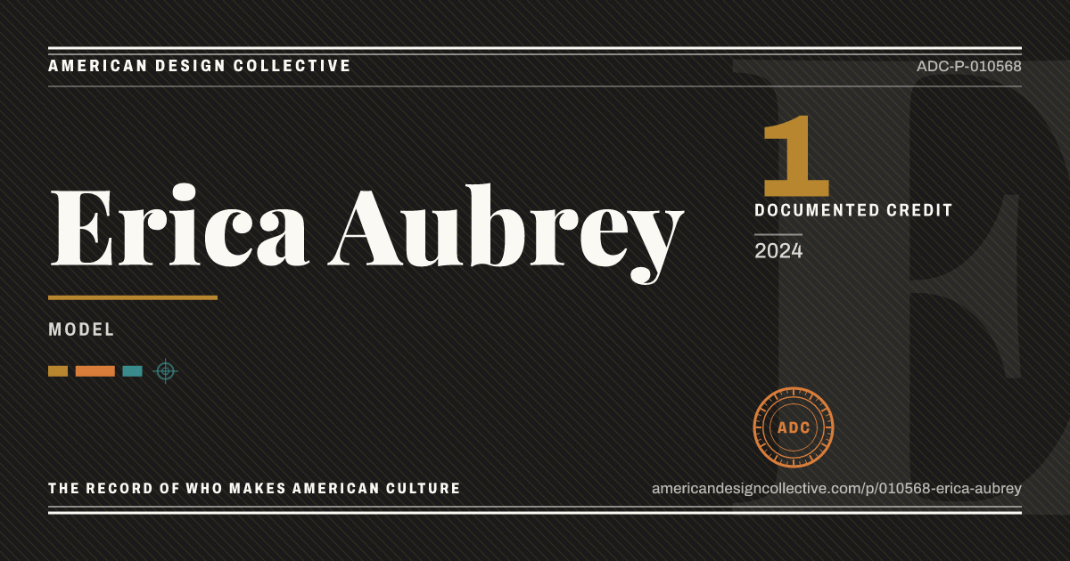 Registry card for Erica Aubrey: the ADC seal, Erica Aubrey, and how much is on record.