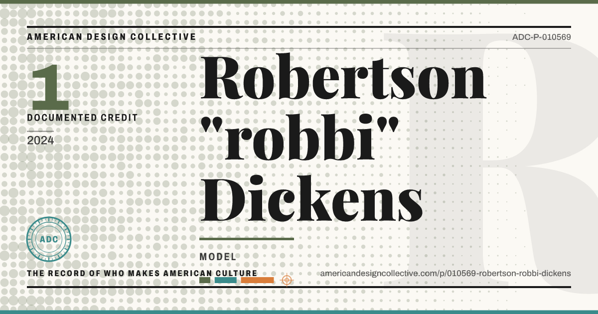 Registry card for Robertson "robbi" Dickens: the ADC seal, Robertson "robbi" Dickens, and how much is on record.