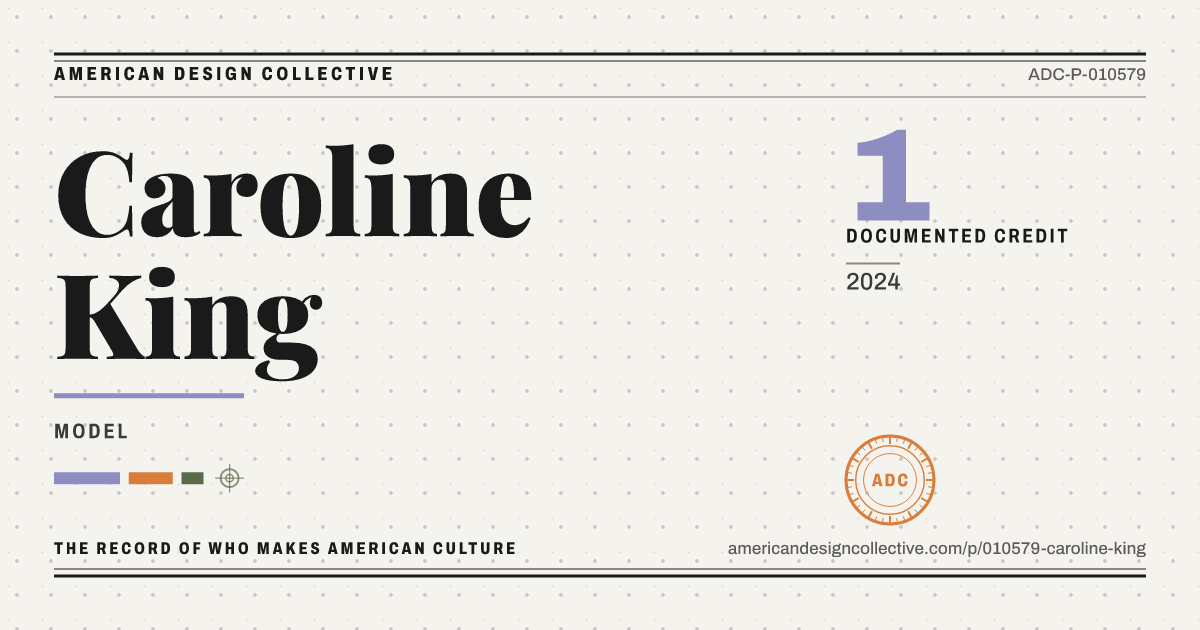 Registry card for Caroline King: the ADC seal, Caroline King, and how much is on record.