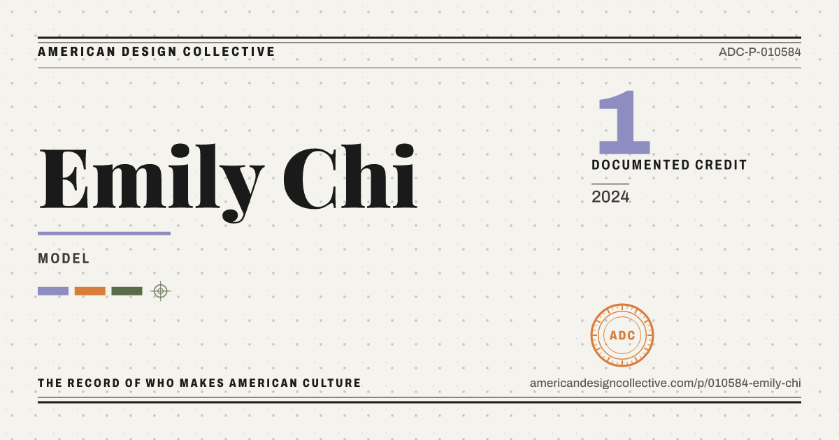 Registry card for Emily Chi: the ADC seal, Emily Chi, and how much is on record.