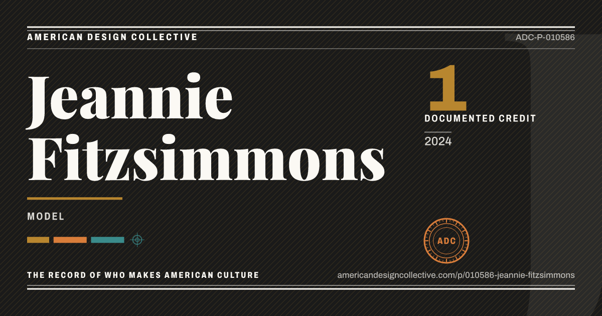 Registry card for Jeannie Fitzsimmons: the ADC seal, Jeannie Fitzsimmons, and how much is on record.