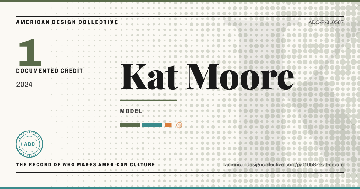 Registry card for Kat Moore: the ADC seal, Kat Moore, and how much is on record.