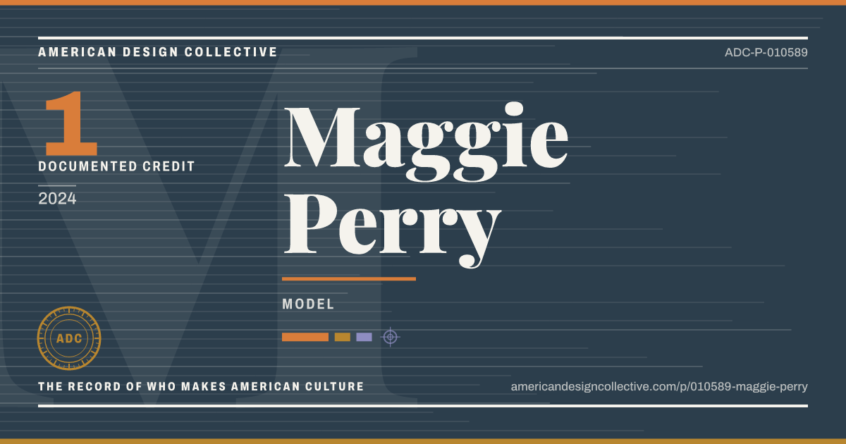 Registry card for Maggie Perry: the ADC seal, Maggie Perry, and how much is on record.