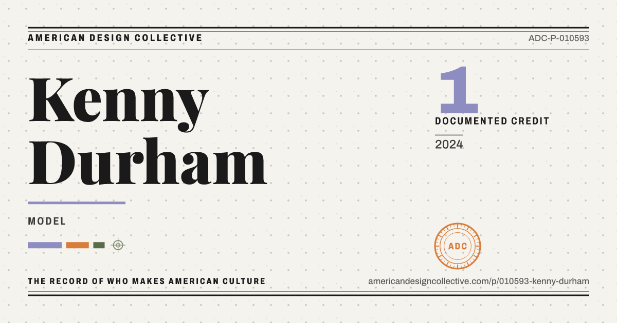 Registry card for Kenny Durham: the ADC seal, Kenny Durham, and how much is on record.