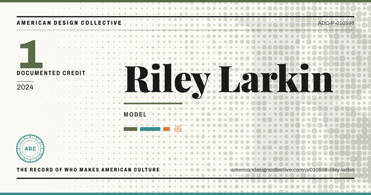 Registry card for Riley Larkin: the ADC seal, Riley Larkin, and how much is on record.