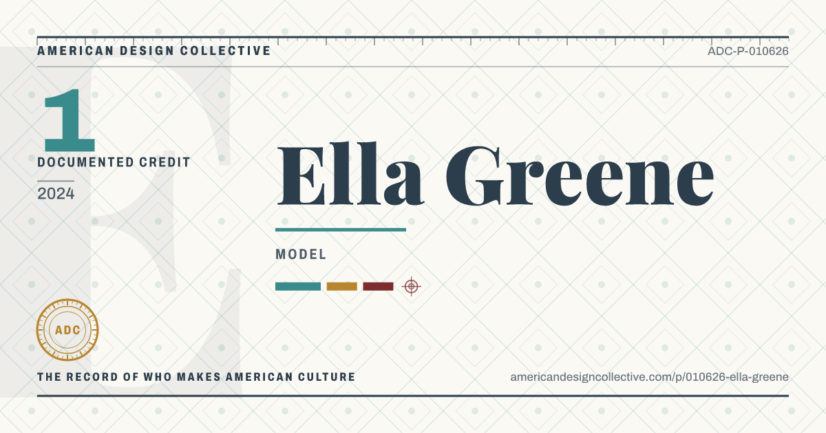 Registry card for Ella Greene: the ADC seal, Ella Greene, and how much is on record.