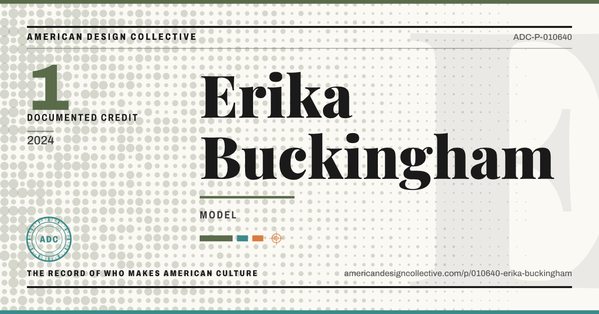 Registry card for Erika Buckingham: the ADC seal, Erika Buckingham, and how much is on record.