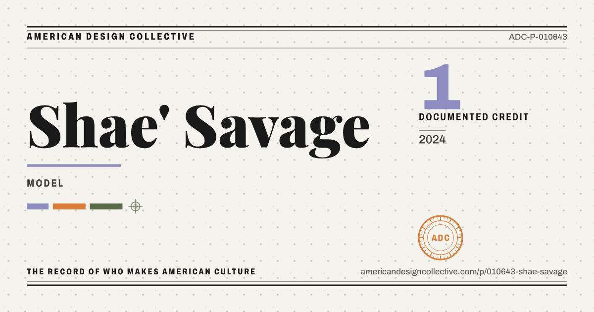 Registry card for Shae' Savage: the ADC seal, Shae' Savage, and how much is on record.