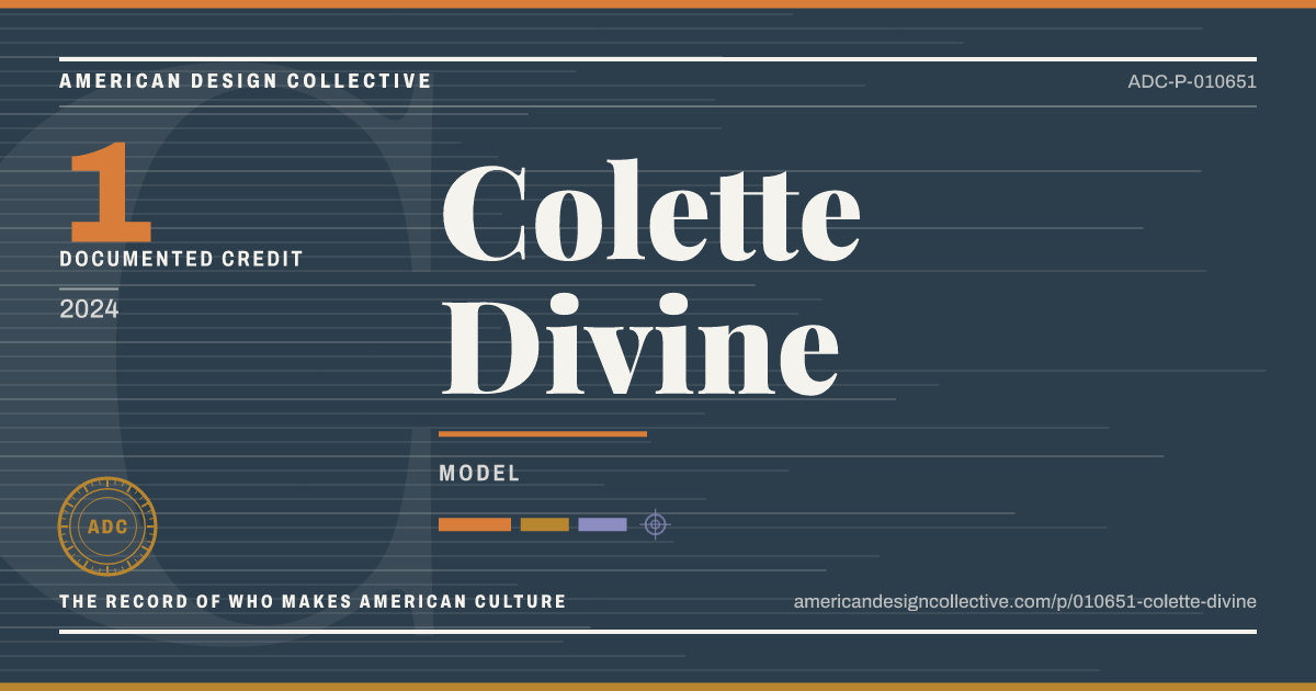 Registry card for Colette Divine: the ADC seal, Colette Divine, and how much is on record.