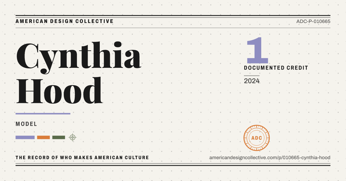 Registry card for Cynthia Hood: the ADC seal, Cynthia Hood, and how much is on record.