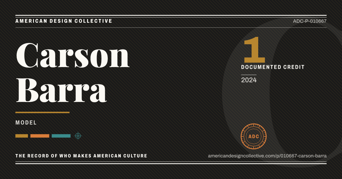 Registry card for Carson Barra: the ADC seal, Carson Barra, and how much is on record.