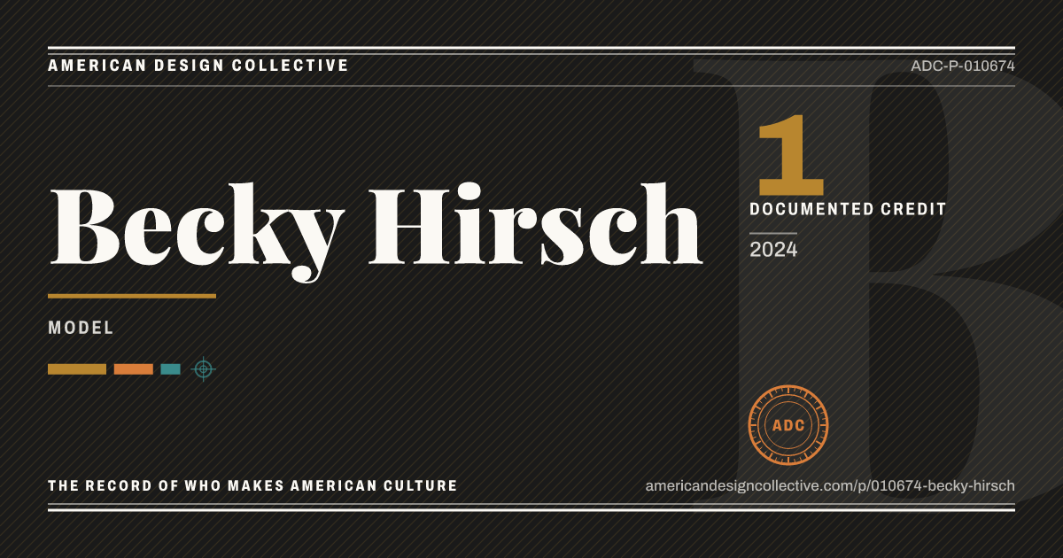 Registry card for Becky Hirsch: the ADC seal, Becky Hirsch, and how much is on record.