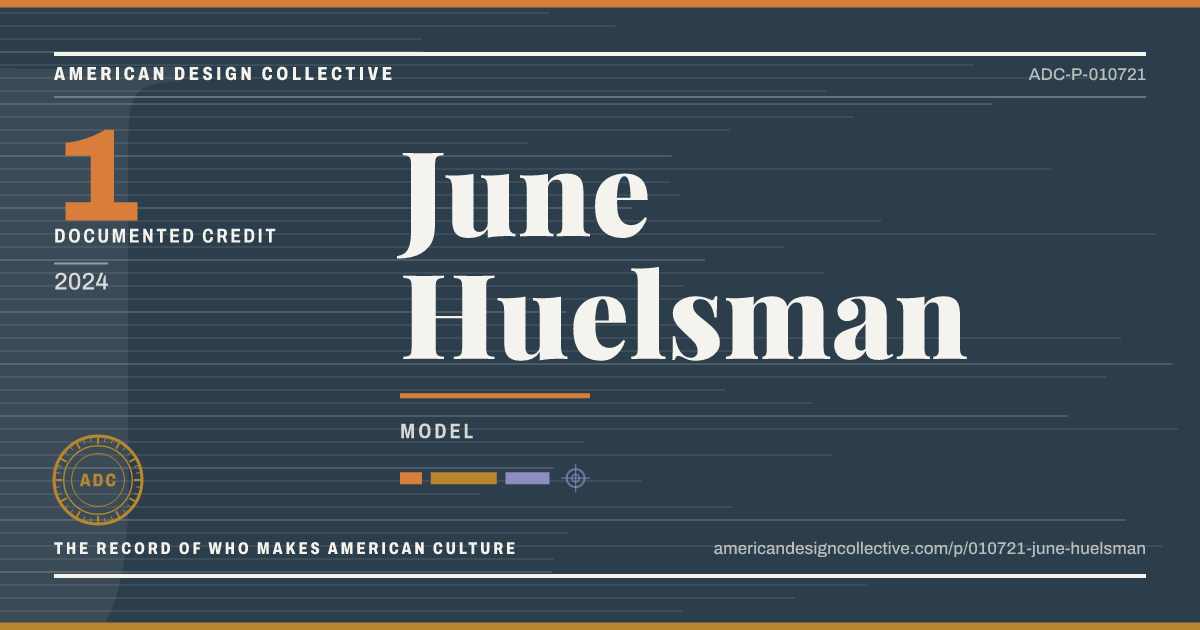 Registry card for June Huelsman: the ADC seal, June Huelsman, and how much is on record.