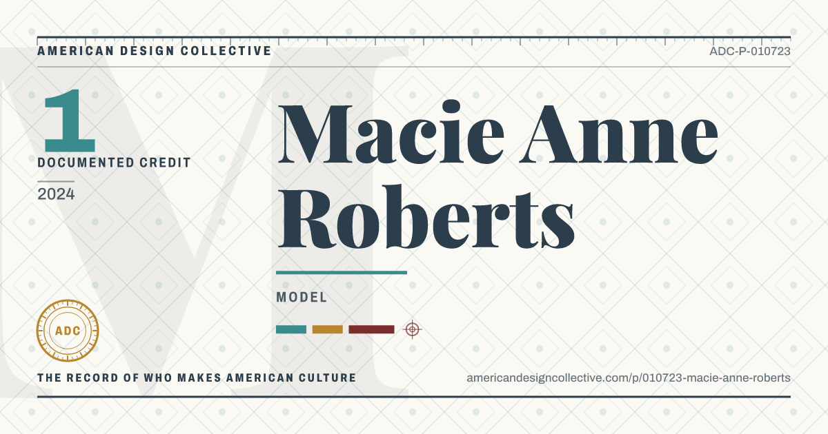 Registry card for Macie Anne Roberts: the ADC seal, Macie Anne Roberts, and how much is on record.