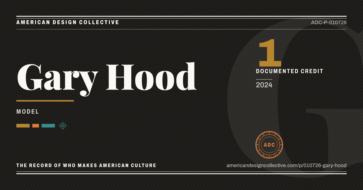 Registry card for Gary Hood: the ADC seal, Gary Hood, and how much is on record.