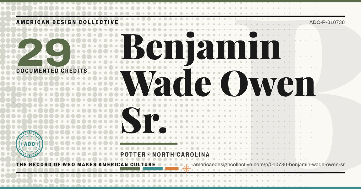 Registry card for Benjamin Wade Owen Sr.: the ADC seal, Benjamin Wade Owen Sr., and how much is on record.