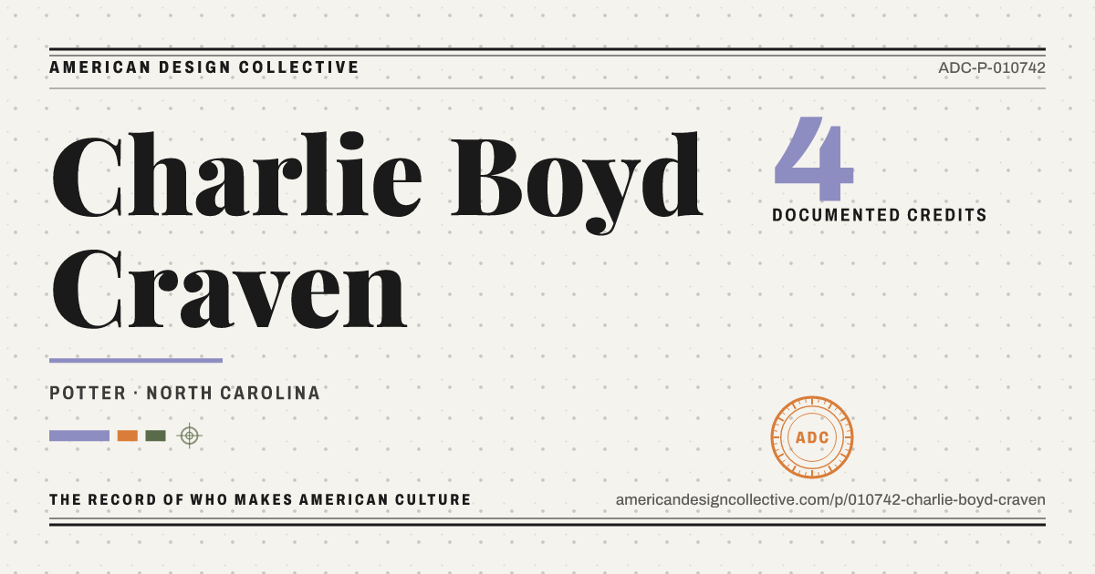 Registry card for Charlie Boyd Craven: the ADC seal, Charlie Boyd Craven, and how much is on record.