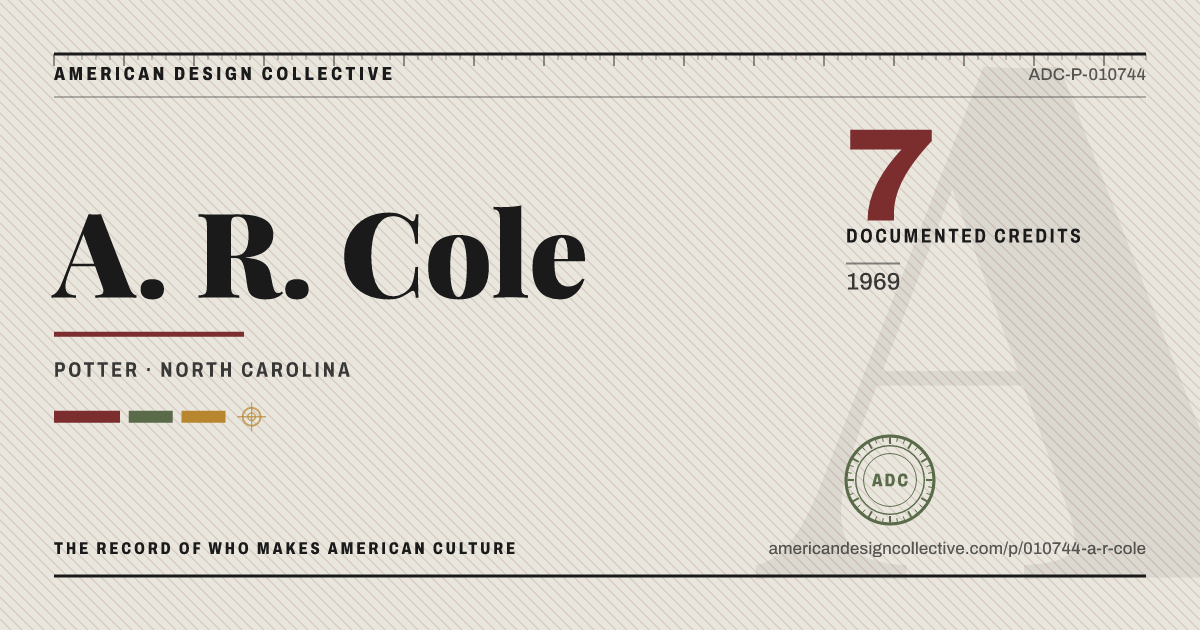 Registry card for A. R. Cole: the ADC seal, A. R. Cole, and how much is on record.
