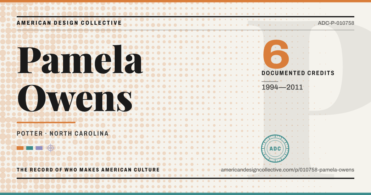 Registry card for Pamela Owens: the ADC seal, Pamela Owens, and how much is on record.