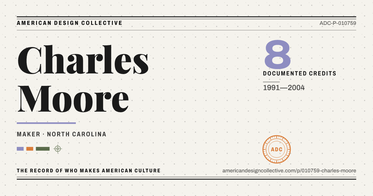 Registry card for Charles Moore: the ADC seal, Charles Moore, and how much is on record.