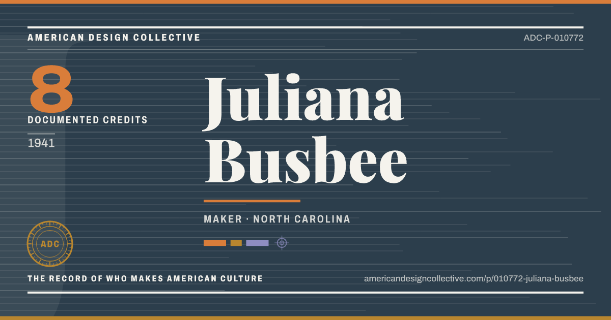 Registry card for Juliana Busbee: the ADC seal, Juliana Busbee, and how much is on record.