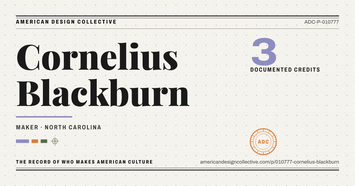 Registry card for Cornelius Blackburn: the ADC seal, Cornelius Blackburn, and how much is on record.
