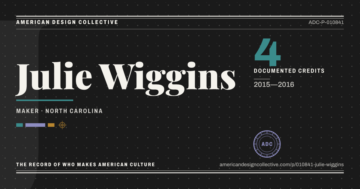 Registry card for Julie Wiggins: the ADC seal, Julie Wiggins, and how much is on record.