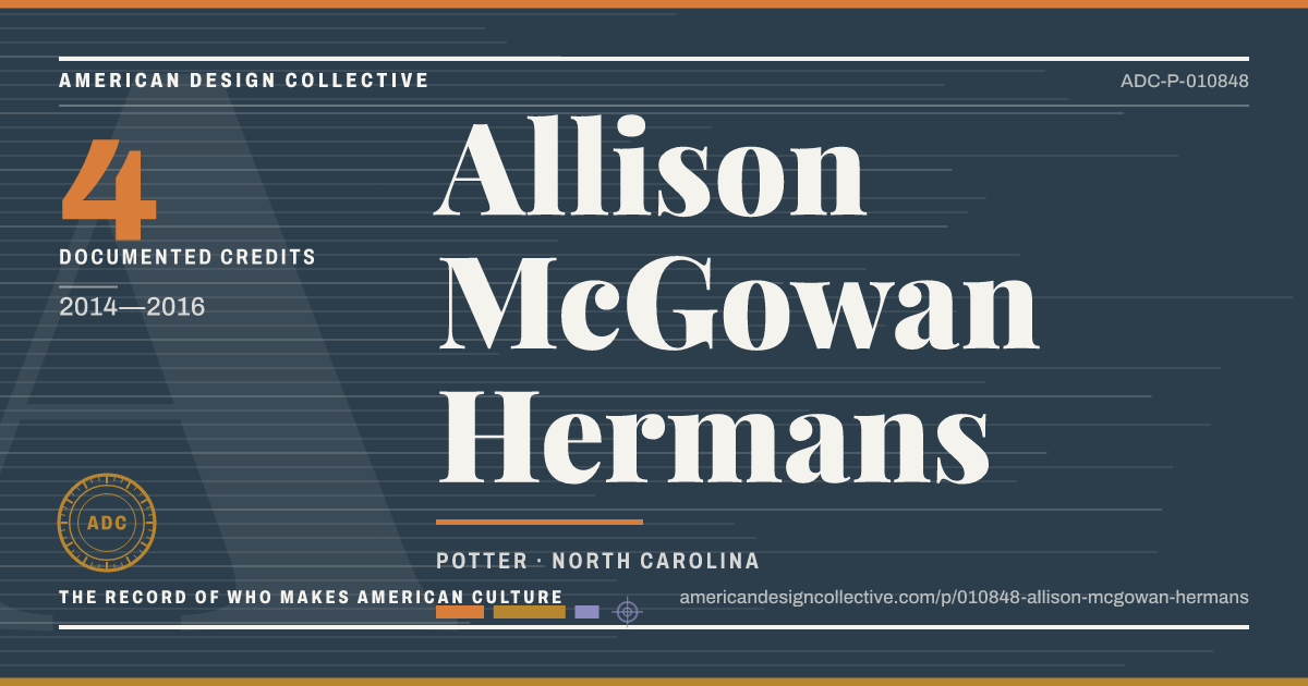 Registry card for Allison McGowan Hermans: the ADC seal, Allison McGowan Hermans, and how much is on record.
