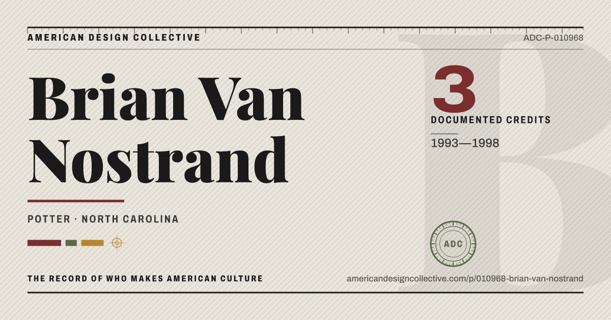 Registry card for Brian Van Nostrand: the ADC seal, Brian Van Nostrand, and how much is on record.