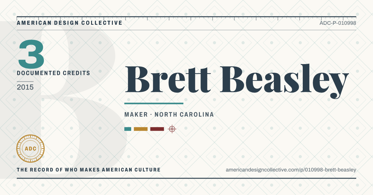 Registry card for Brett Beasley: the ADC seal, Brett Beasley, and how much is on record.