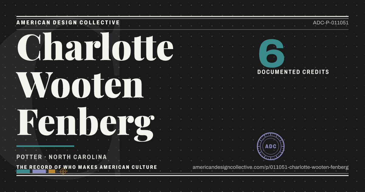 Registry card for Charlotte Wooten Fenberg: the ADC seal, Charlotte Wooten Fenberg, and how much is on record.