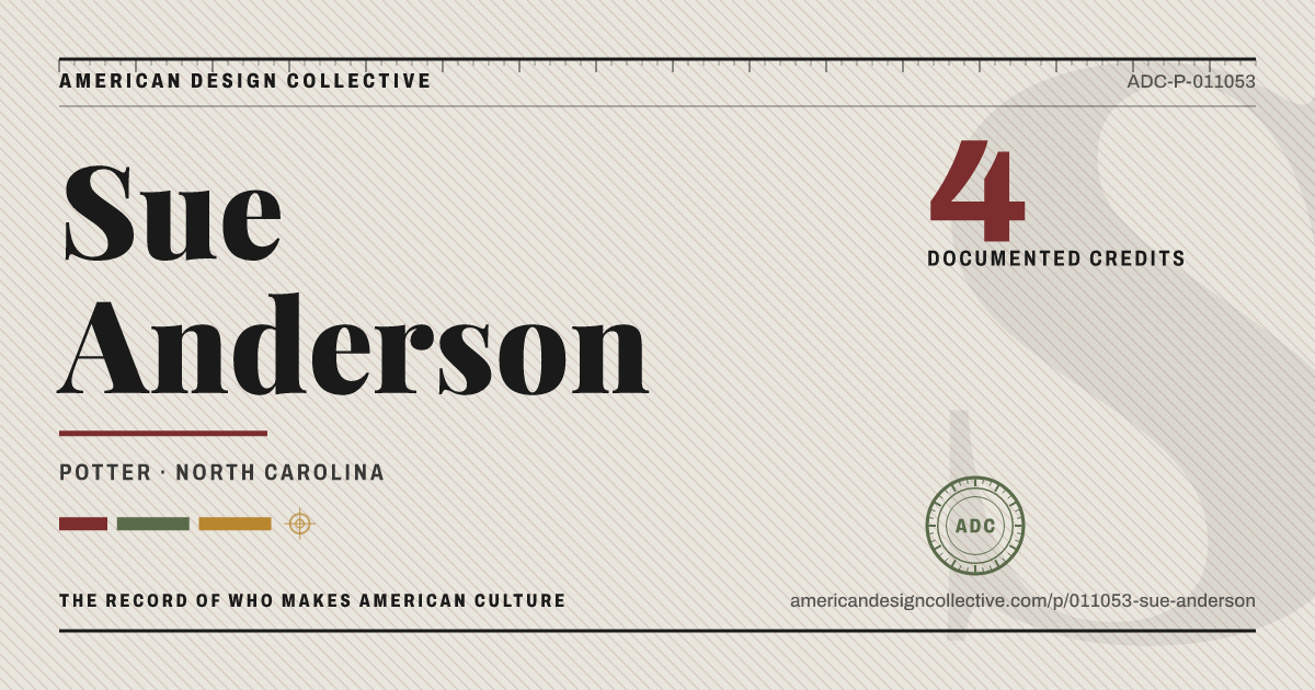 Registry card for Sue Anderson: the ADC seal, Sue Anderson, and how much is on record.