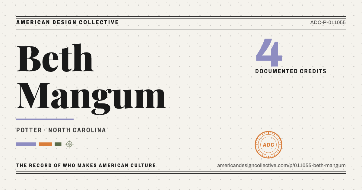 Registry card for Beth Mangum: the ADC seal, Beth Mangum, and how much is on record.