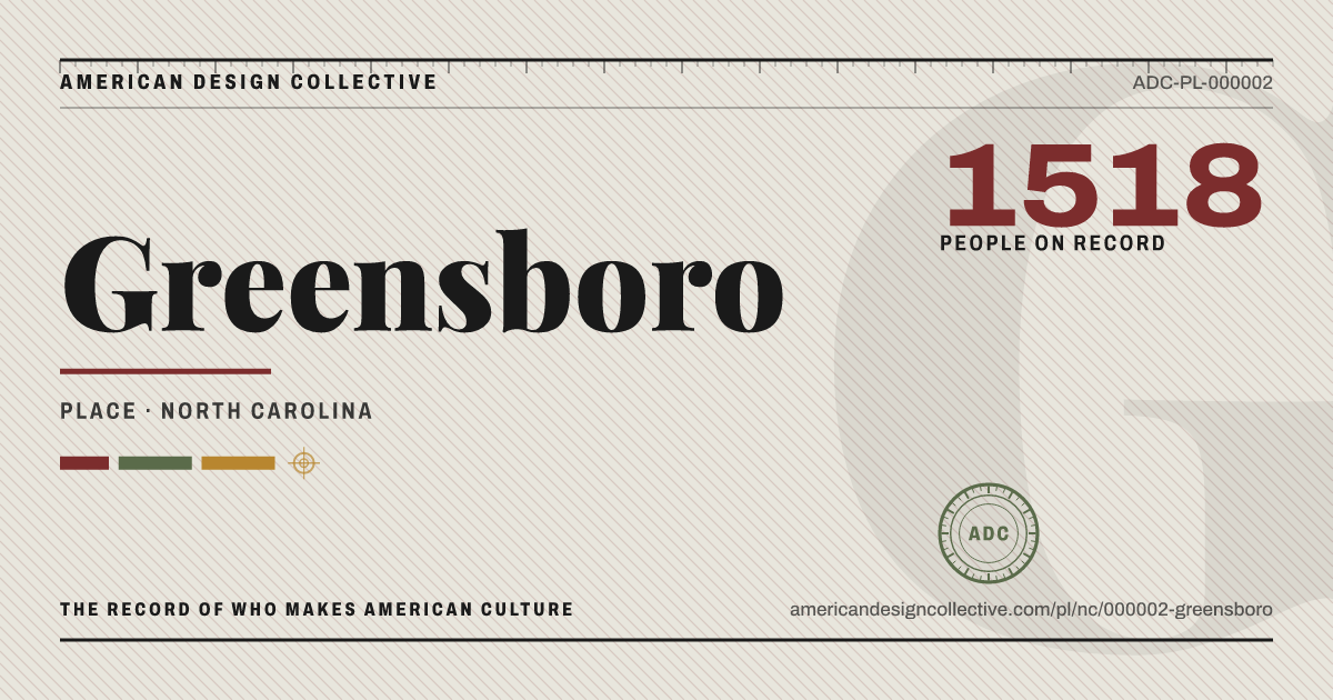 Registry card for Greensboro: the ADC seal, Greensboro, and how much is on record.