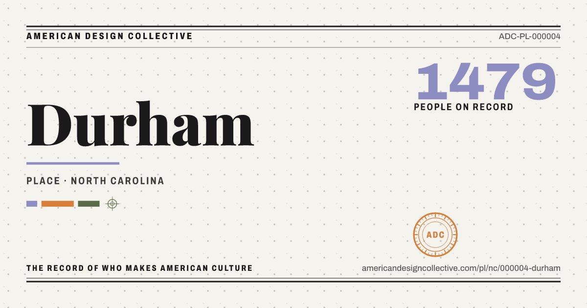 Registry card for Durham: the ADC seal, Durham, and how much is on record.
