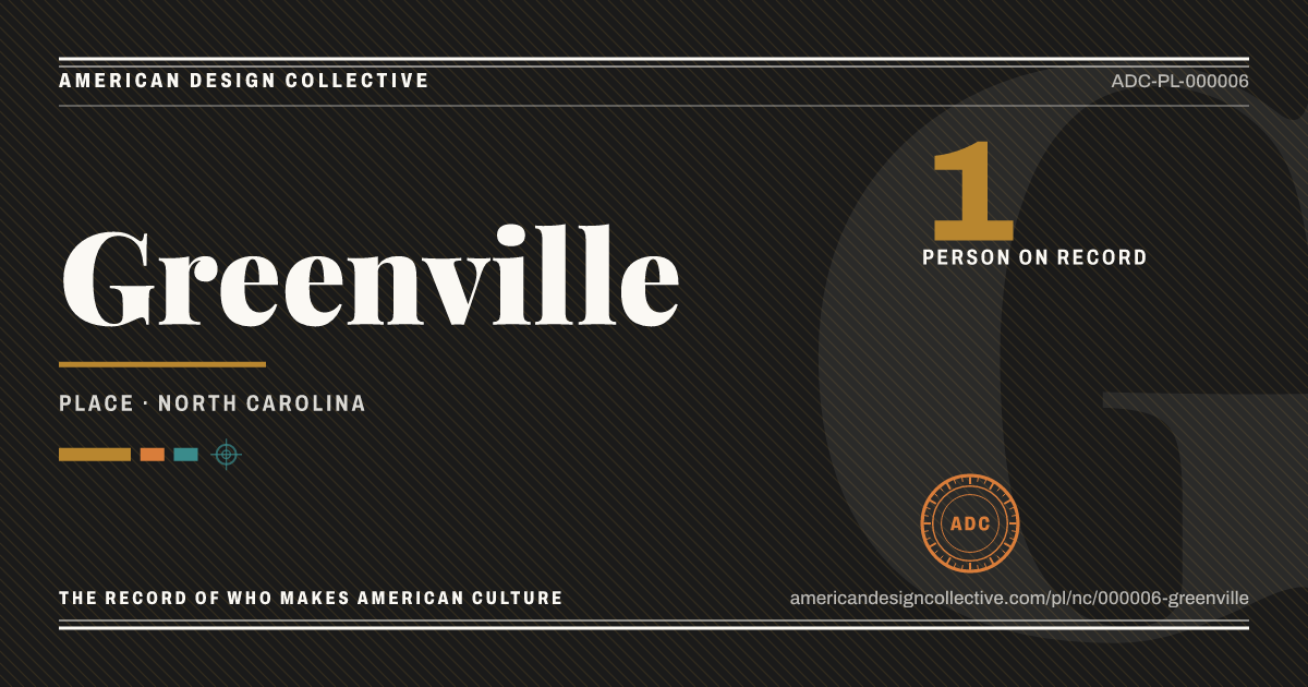 Registry card for Greenville: the ADC seal, Greenville, and how much is on record.