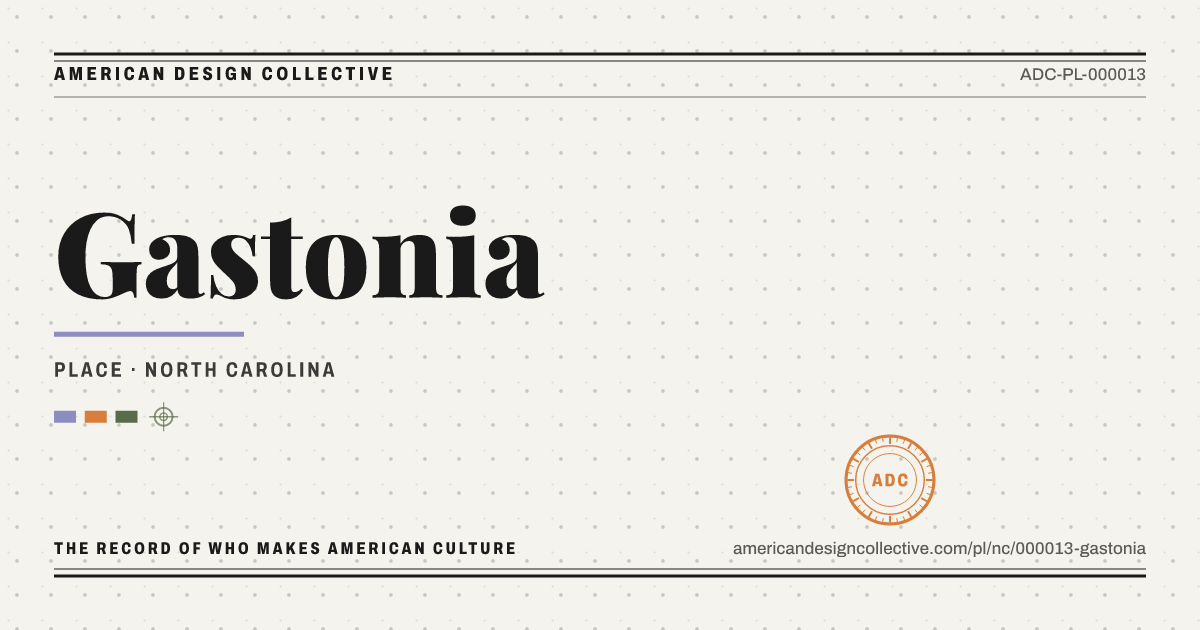 Registry card for Gastonia: the ADC seal, Gastonia, and how much is on record.